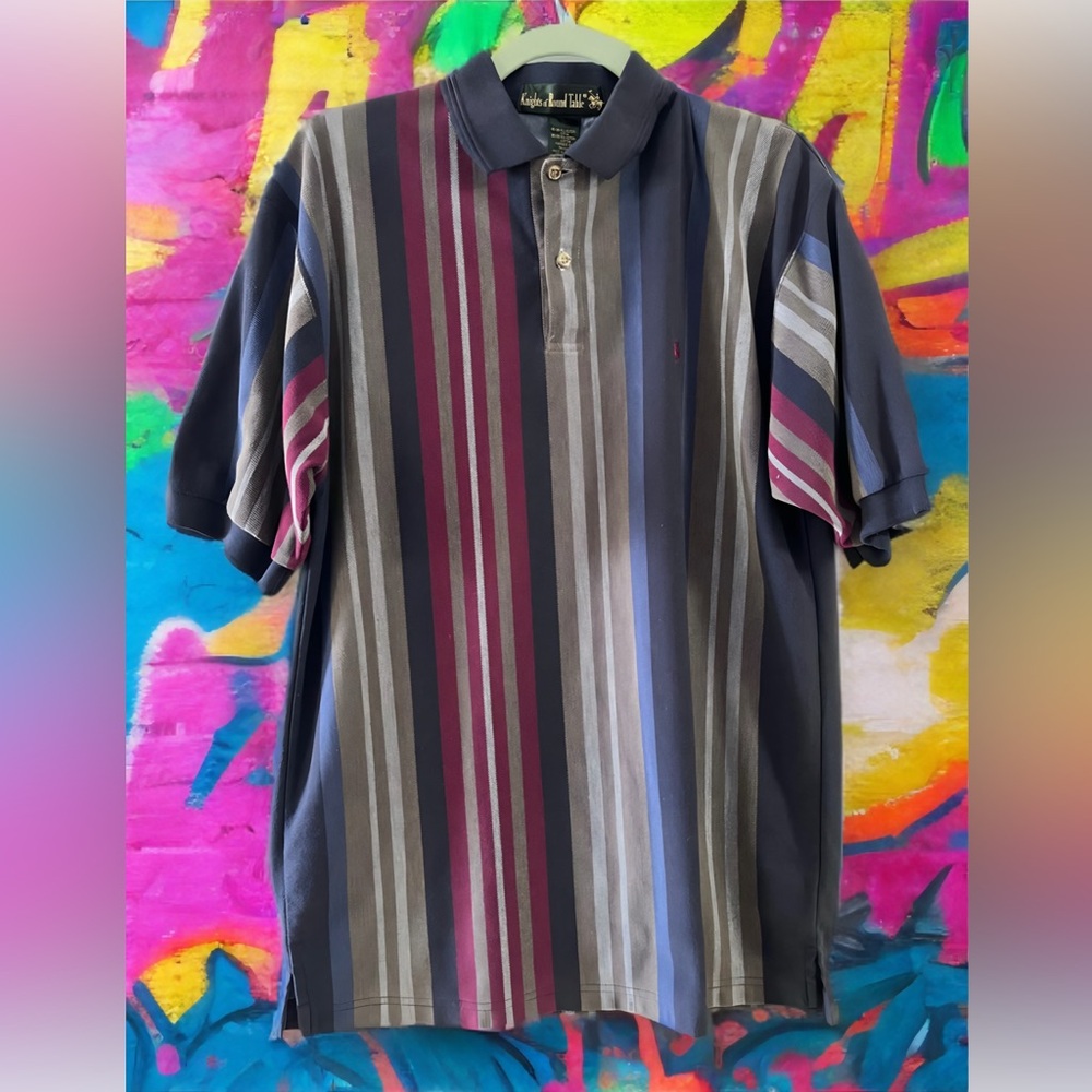 Vintage Knights of Round Table Men's Striped Polo Shirt - Multicolor
